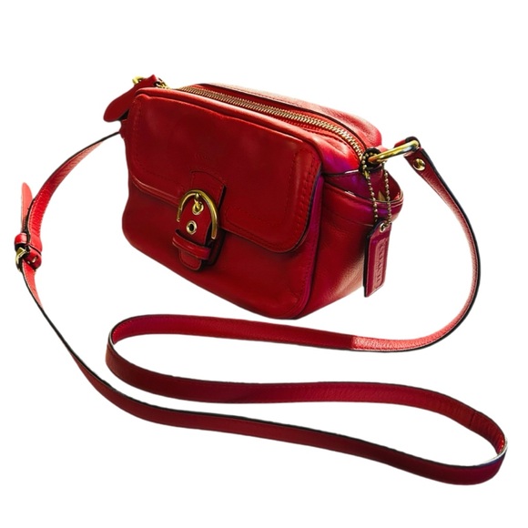 Coach Handbags - Coach Scarlet Leather Front Buckle Crossbody Bag